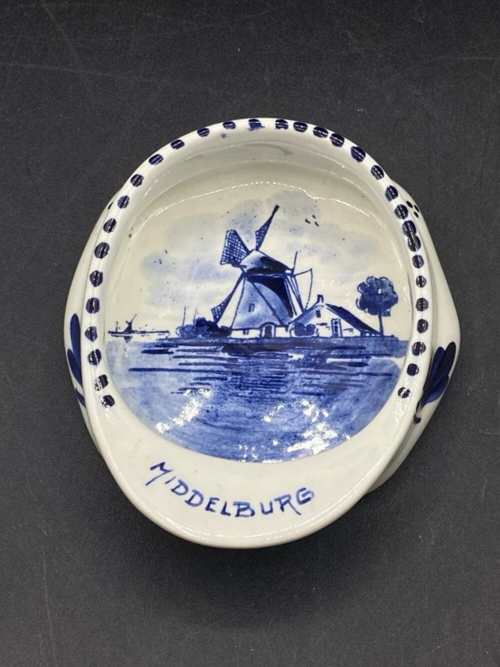 Middelburg Blue Delft Flat Cap Trinket Dish Made in Holland Vintage